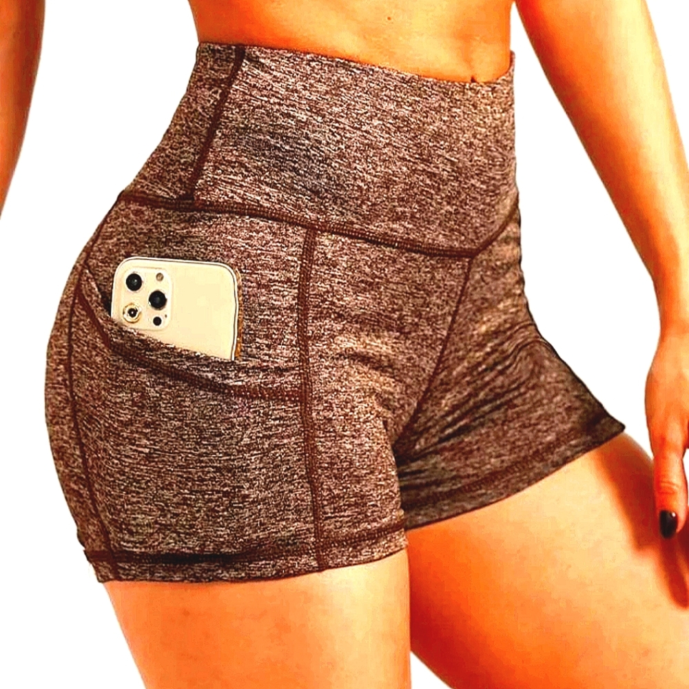 Purple brown  Athletic shorts w/ side pockets.Stretchy spandex seamless